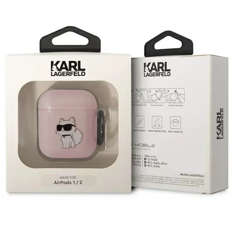 Capa Karl Lagerfeld Ikonik Choupette para AirPods 1/2 rosa