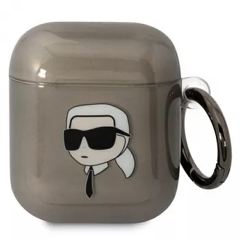 Capa Karl Lagerfeld KLA2HNIKTCK para AirPods 1/2 preta com cabeça do Karl