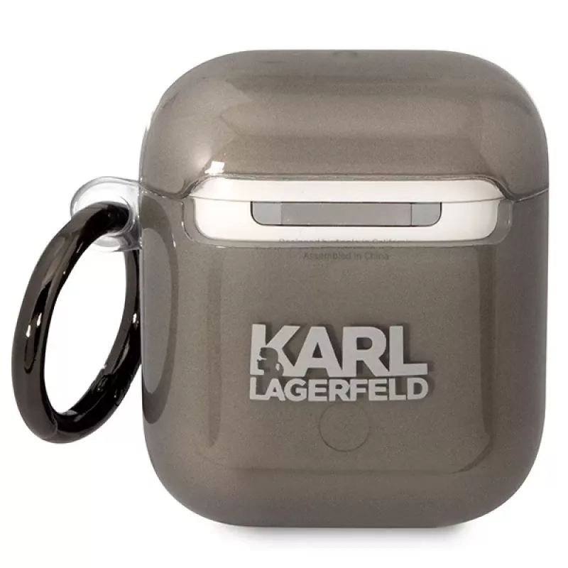 Capa Karl Lagerfeld KLA2HNIKTCK para AirPods 1/2 preta com cabeça do Karl