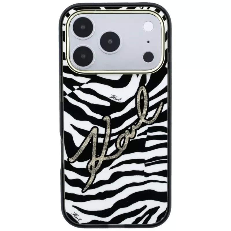 Capa MagSafe Karl Lagerfeld IML Signature Zebra Glitter para iPhone 18 Pro / 17 Pro - dourada