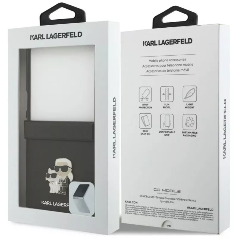 Capa Karl Lagerfeld Karl & Choupette Saffiano Pins para Samsung Galaxy Z Flip8 - preta