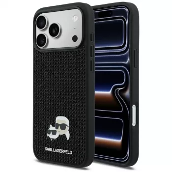 Capa Karl Lagerfeld Rhinestones Karl & Choupette Pin para iPhone 17 Pro Max - preta