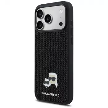 Capa Karl Lagerfeld Rhinestones Karl & Choupette Pin para iPhone 17 Pro Max - preta