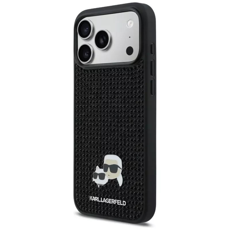 Capa Karl Lagerfeld Rhinestones Karl & Choupette Pin para iPhone 17 Pro Max - preta