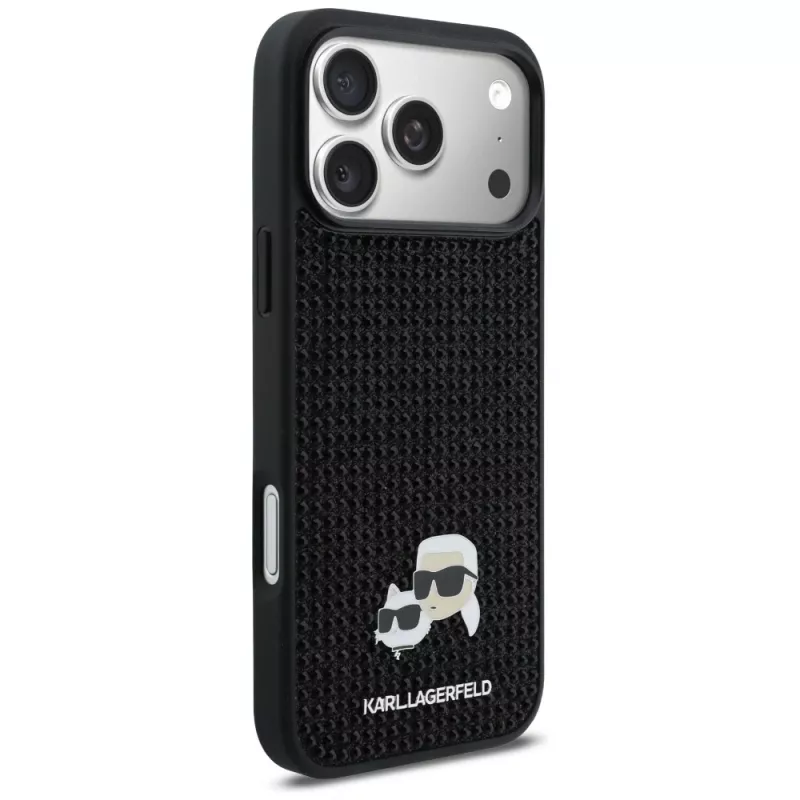 Capa Karl Lagerfeld Rhinestones Karl & Choupette Pin para iPhone 17 Pro Max - preta