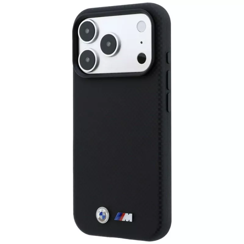 Capa MagSafe BMW M Quadrille Kevlar Metal Logo para iPhone 18 Pro / 17 Pro - preta