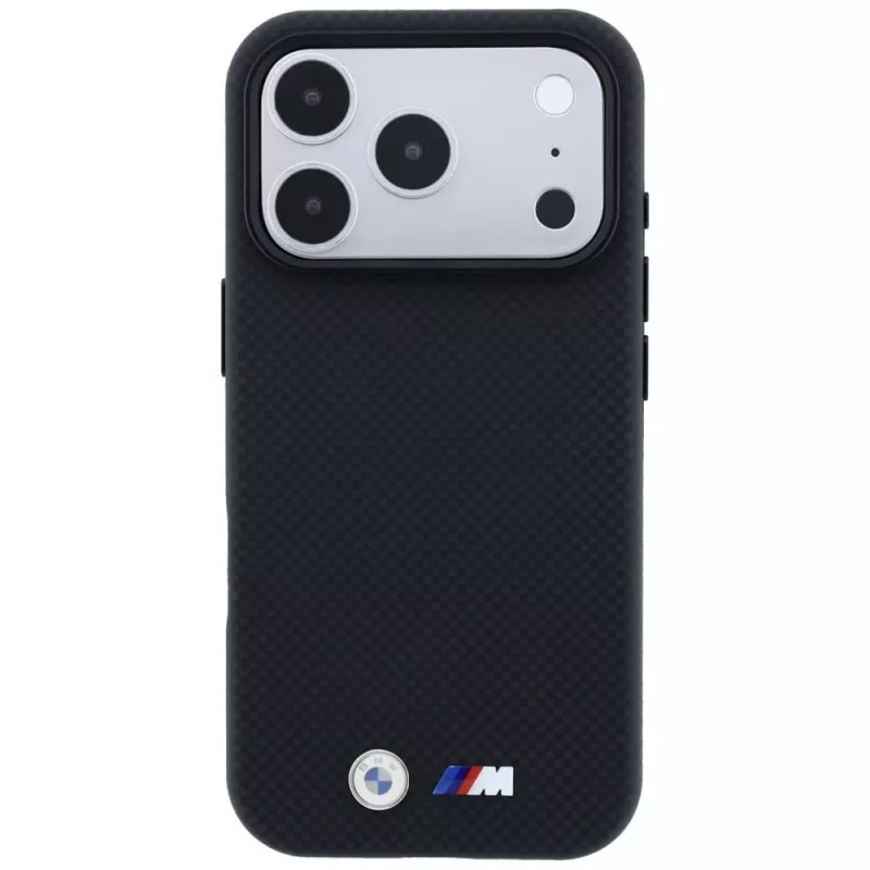 Capa MagSafe BMW M Quadrille Kevlar Metal Logo para iPhone 18 Pro / 17 Pro - preta