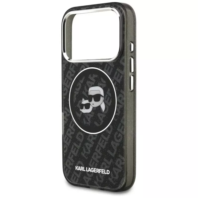 Capa MagSafe Karl Lagerfeld IML Glitter Karl & Choupette Heads Logo para iPhone 17 Pro preta