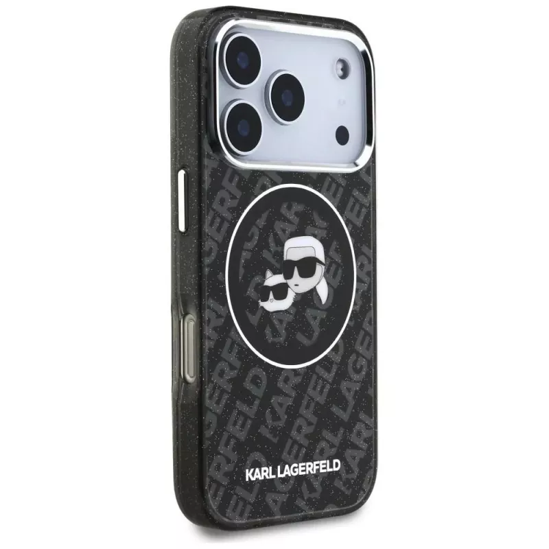 Capa MagSafe Karl Lagerfeld IML Glitter Karl & Choupette Heads Logo para iPhone 17 Pro preta
