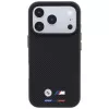 Capa MagSafe BMW M Quadrille Kevlar para iPhone 18 Pro Max / 17 Pro Max - preta com tricolor e logótipo metálico