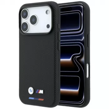 Capa MagSafe BMW M Quadrille Kevlar Tricolor & Metal Logo para iPhone 18 Pro / 17 Pro - preta