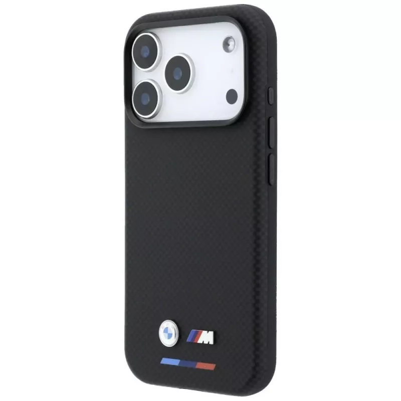 Capa MagSafe BMW M Quadrille Kevlar Tricolor & Metal Logo para iPhone 18 Pro / 17 Pro - preta