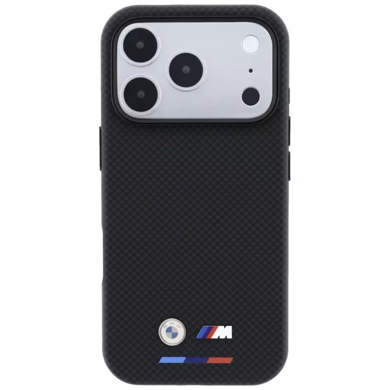 Capa MagSafe BMW M Quadrille Kevlar Tricolor & Metal Logo para iPhone 18 Pro / 17 Pro - preta