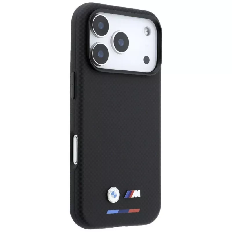 Capa MagSafe BMW M Quadrille Kevlar Tricolor & Metal Logo para iPhone 18 Pro / 17 Pro - preta