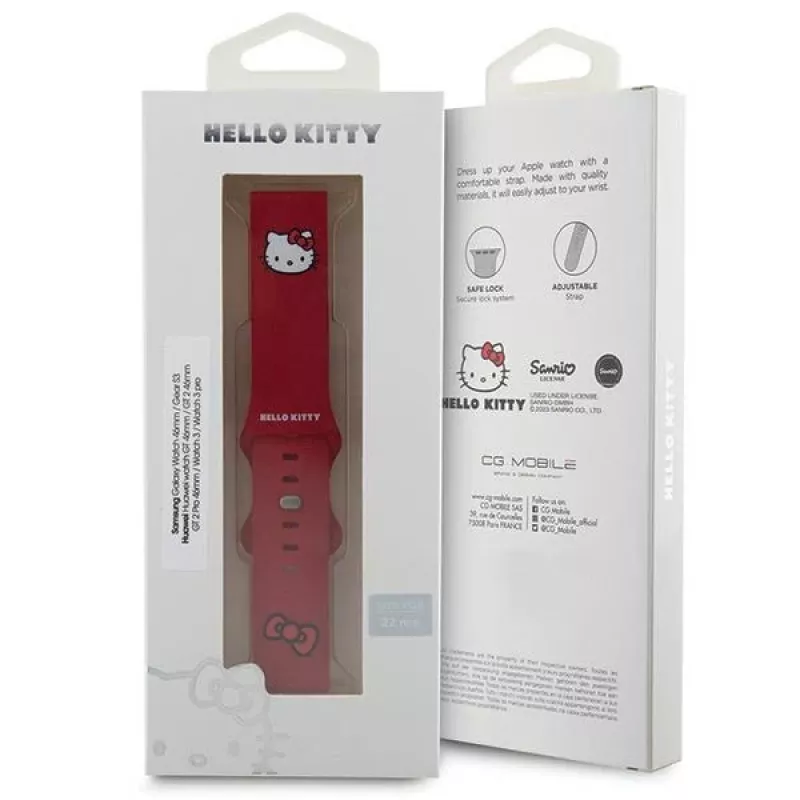 Pulseira universal de silicone Hello Kitty 22mm Cabeça da Kitty Vermelha