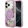 Capa MagSafe GUESS IML Glitter Flowers Triangle para iPhone 18 Pro / 17 Pro - Roxo