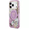 Capa MagSafe GUESS IML Glitter Flowers Triangle para iPhone 18 Pro / 17 Pro - Roxo