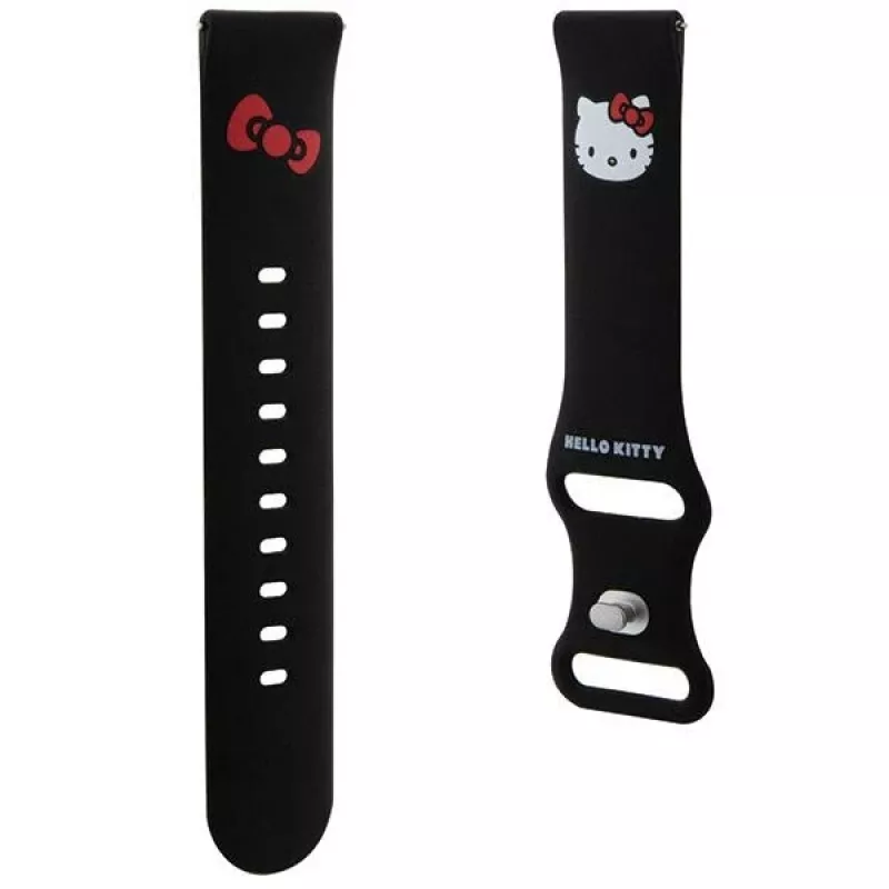 Pulseira universal de silicone Hello Kitty com design de cabeça da Kitty, Preto, 20mm