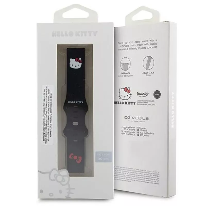 Pulseira universal de silicone Hello Kitty com design de cabeça da Kitty, Preto, 20mm
