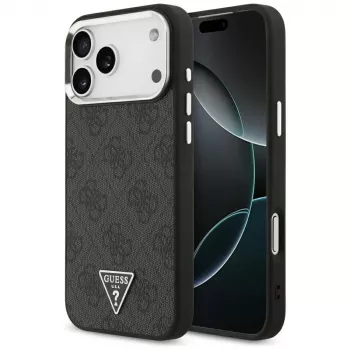 Capa MagSafe GUESS 4G Triangle Logo para iPhone 18 Pro Max / 17 Pro Max - Preto e Prateado
