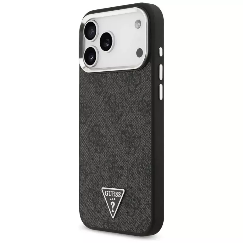 Capa MagSafe GUESS 4G Triangle Logo para iPhone 18 Pro Max / 17 Pro Max - Preto e Prateado