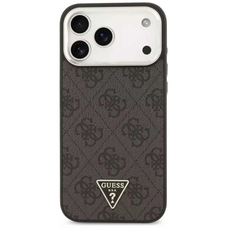 Capa MagSafe GUESS 4G Triangle Logo para iPhone 18 Pro Max / 17 Pro Max - Preto e Prateado