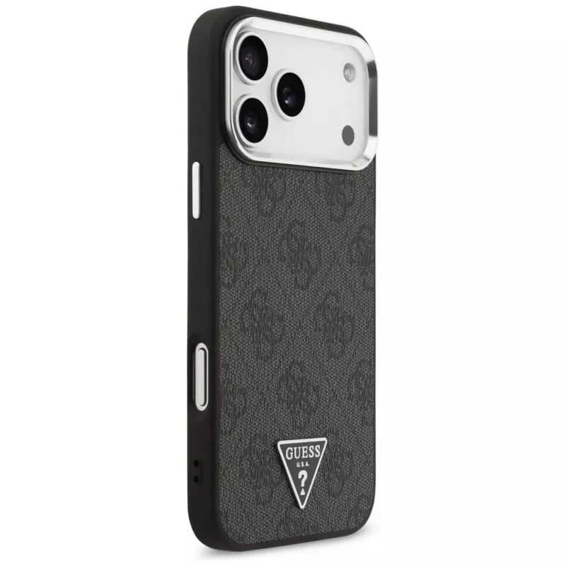 Capa MagSafe GUESS 4G Triangle Logo para iPhone 18 Pro Max / 17 Pro Max - Preto e Prateado