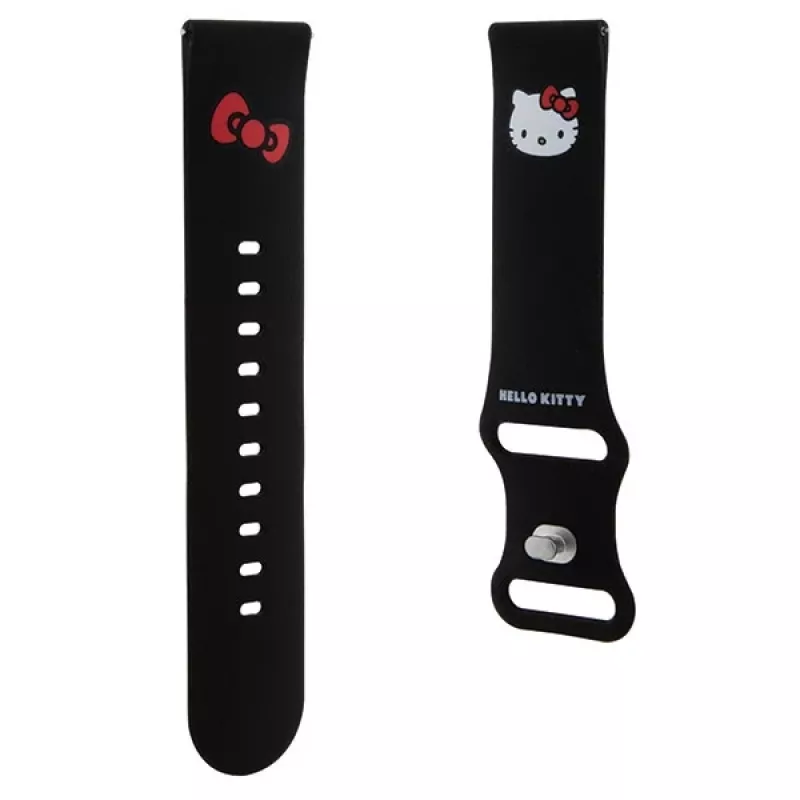 Pulseira de silicone Hello Kitty com cabeça da Kitty para smartwatches, 22 mm, Preto