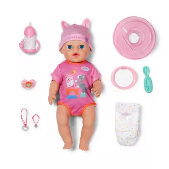 Boneca interativa ZAPF CREATION Baby born Emma Click & Play 43 cm com macacão rosa e chapéu
