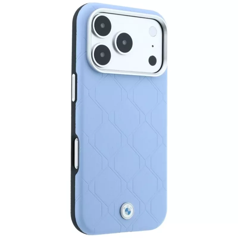 Capa MagSafe BMW Sign Deboss Quilted Metal Logo para iPhone 17 Pro / 18 Pro - Azul