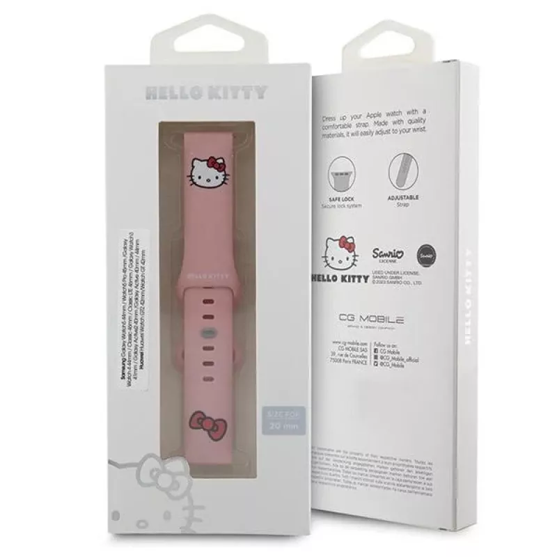 Hello Kitty Pulseira universal de silicone com motivo de cabeça da Kitty, rosa, 20 mm