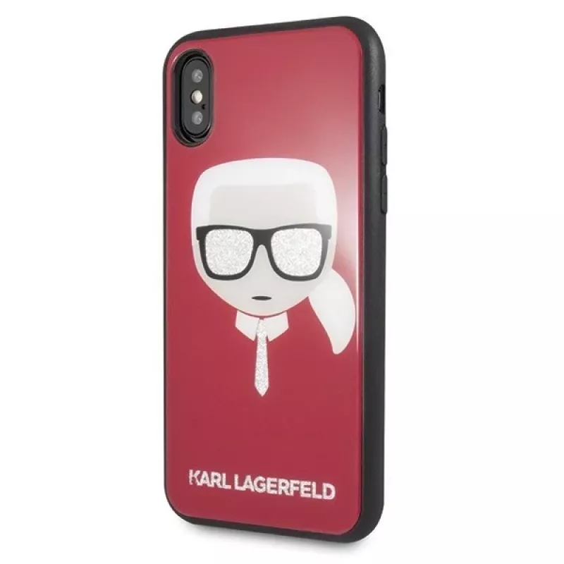 Karl Lagerfeld KLHCPXDLHRE Capa para iPhone X/Xs Iconic Glitter Karl's Head vermelha