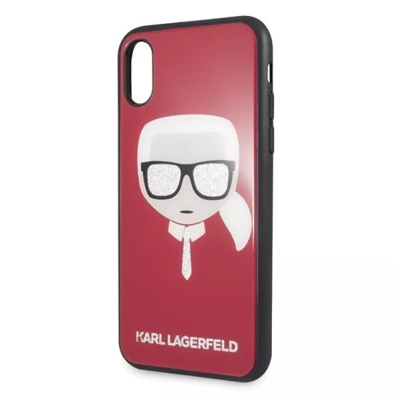 Karl Lagerfeld KLHCPXDLHRE Capa para iPhone X/Xs Iconic Glitter Karl's Head vermelha