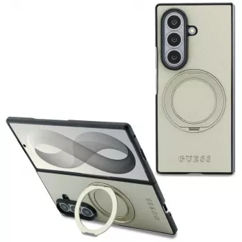 Guess Capa MagSafe Magnetic Ring Stand Grained Classic Logo para Samsung Galaxy Z Fold 8 Ultra (bege)