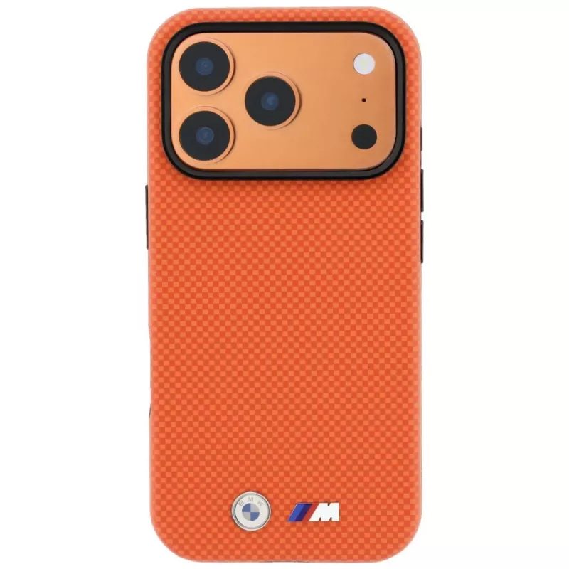 BMW M Capa MagSafe M Quadrille Kevlar Metal Logo para iPhone 18 Pro / 17 Pro - laranja
