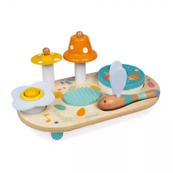 Janod Pure Mesa de atividades musical de madeira com xilofone, tambor, raspador e maraca – certificada FSC, a partir dos 12 meses