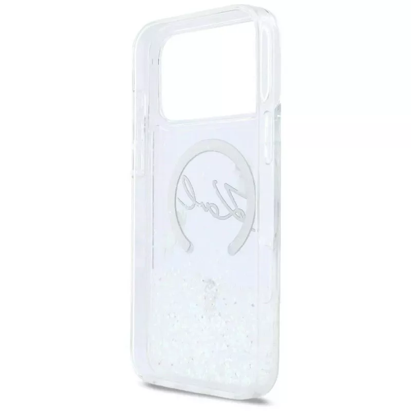 Capa MagSafe Karl Lagerfeld Liquid Glitter Karl Script Logo para iPhone 17 Pro transparente