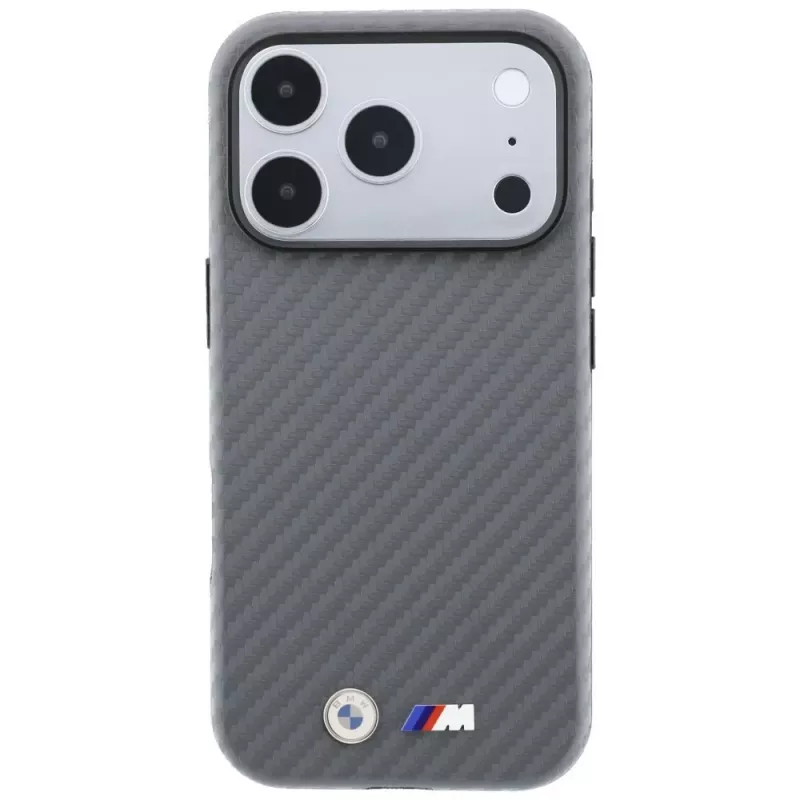 BMW M Carbon Metal Logo Capa MagSafe para iPhone 18 Pro / 17 Pro - Cinzento