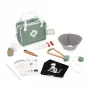 Janod conjunto de veterinário - conjunto de jogo de role-play de 10 peças com instrumentos de madeira e saco de transporte em tecido