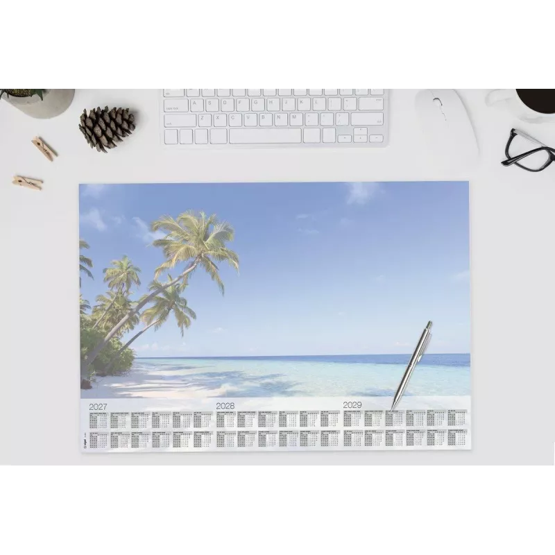SIGEL H7470 Tapete de secretária em papel com calendário de 3 anos 2027/2028/2029, Beach, 59,5 x 41 cm