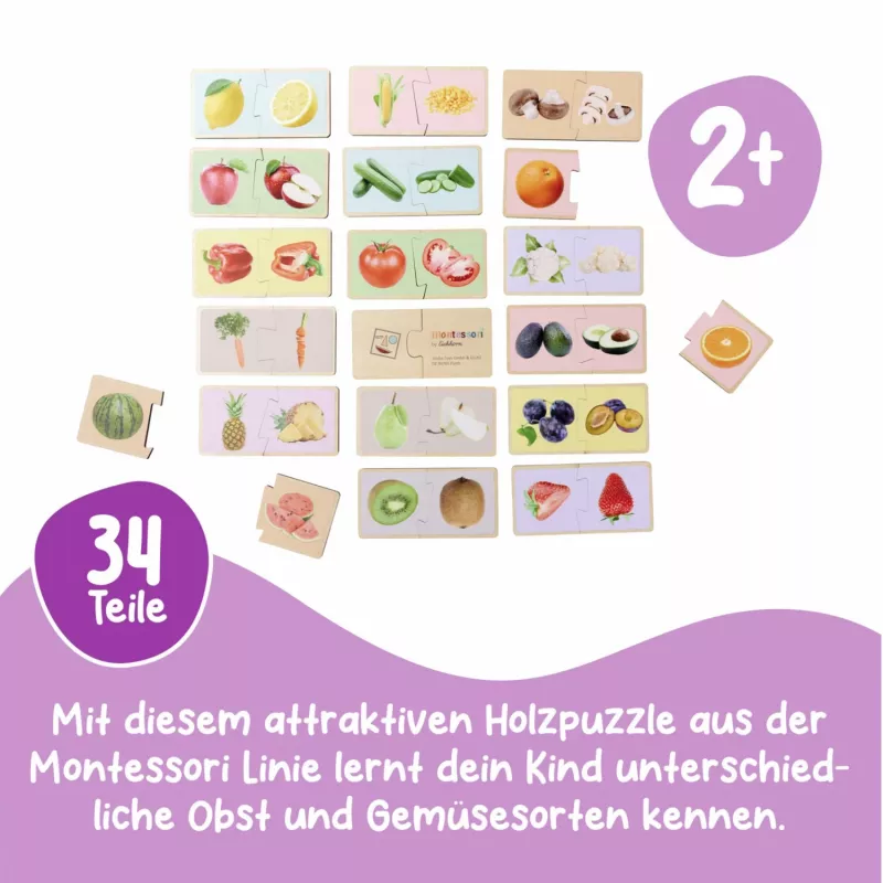 Puzzle Montessori Eichhorn - puzzle de madeira com pinos para crianças a partir de 12 meses, FSC 100%