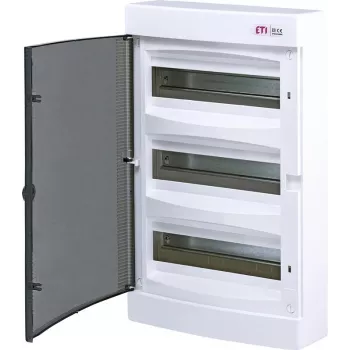 Quadro de distribuição em plástico ECT36PT-S NT 36M 3x 12M N+PE IP40 IK07 526x287x112 porta fumê branco DIDO