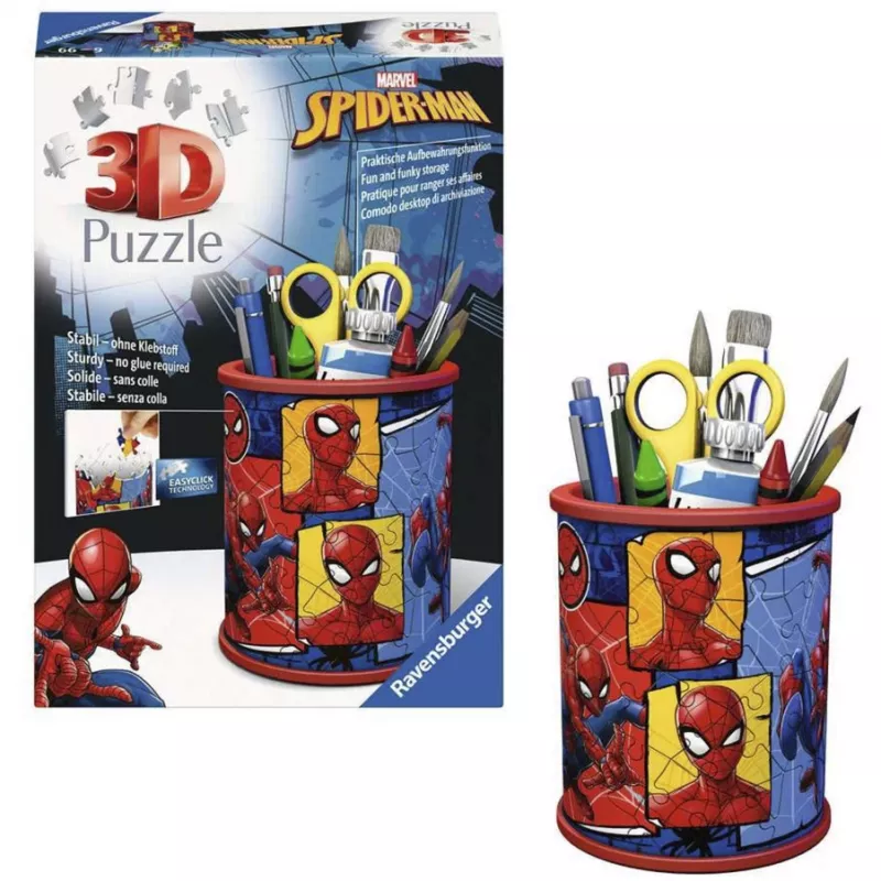 RAVENSBURGER Puzzle 3D Porta-canetas Spider-Man - 54 peças, Oficial Marvel, Easy Click