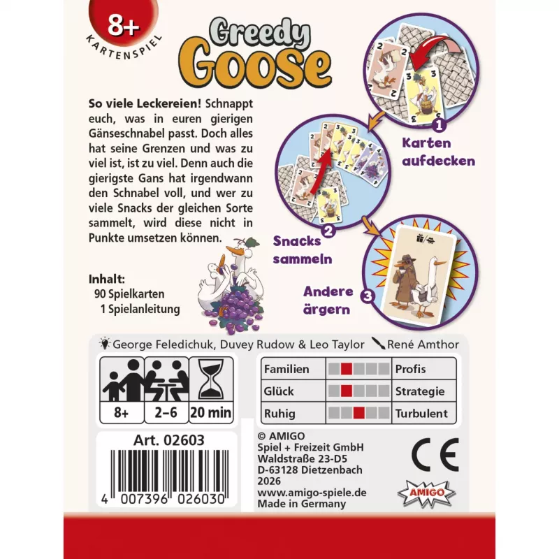 AMIGO Greedy Goose Jogo de tabuleiro para crianças de 2 a 4 jogadores a partir dos 5 anos