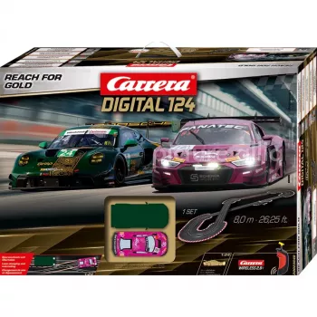 Carrera DIGITAL 124 Reach for Gold conjunto de carros de corrida escala 1:24 com 2 carros e controladores sem fios