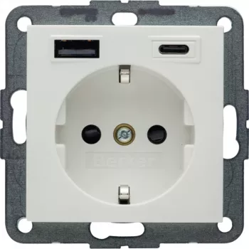 Tomada SCHUKO Berker S.1 com USB-C PD 20W, branco polar mate