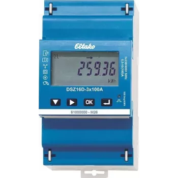 Contador de corrente trifásica Eltako DSZ16D-3x100A, medição direta, certificado MID, 100A, calha DIN