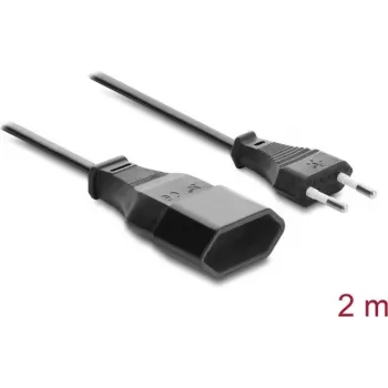 Delock cabo de extensão com ficha euro CEE 7/16 ficha macho para conector fêmea 2 x 0,75 mm², 2 m, preto
