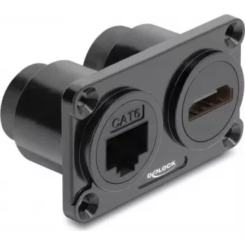 Delock painel duplo para montagem RJ45 Cat.6 + HDMI 4K conector fêmea preto