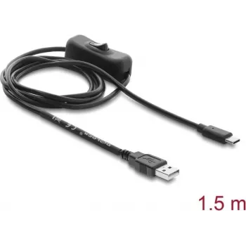 Delock Cabo de alimentação USB Type-A macho para USB Type-C™ macho com interruptor 1,5 m